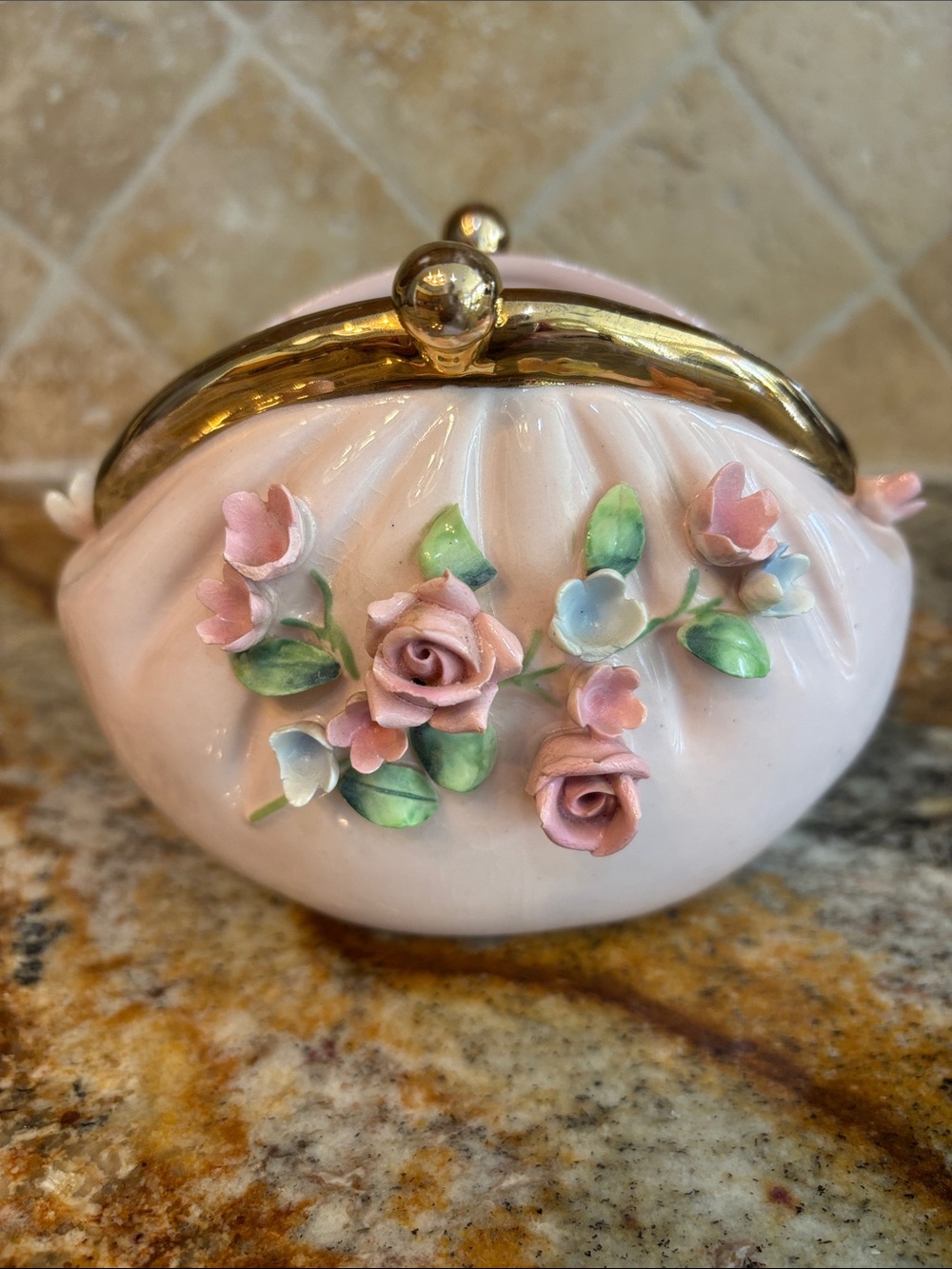 Vintage Lefton Adorable Pink Floral China Purse Vase